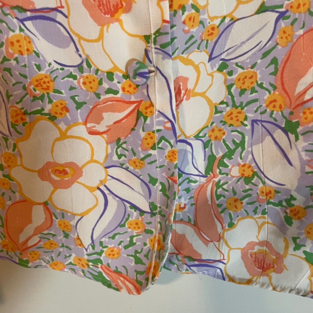 VTG Victorias Secret Floral Sleeveless Blouse L Orange Purple Cottagecore FLAW - Picture 4 of 7